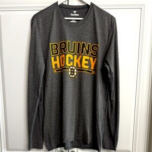 Fanatics Men's Large Boston Bruins Long Sleeve Grey Crew Neck Tee BOSTON Sleeve